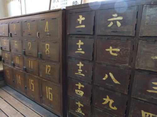 柳井にある入浴施設のレトロな荷物入れの写真です