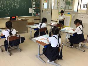 考えを発表する子ども